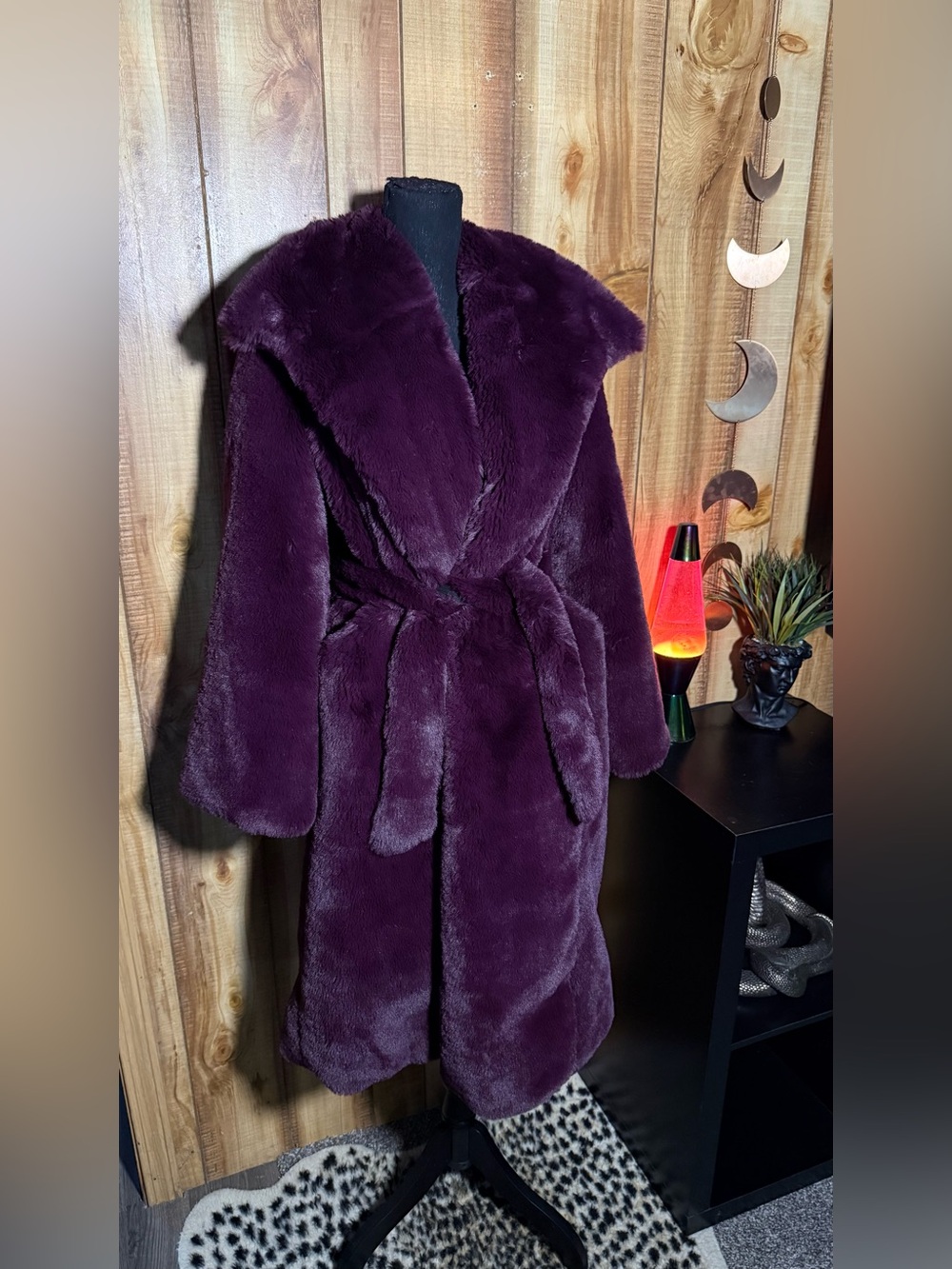 Anthropologie Plush Faux Fur Coat in Deep Plum - Picture 4 of 13